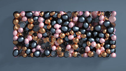 Beautiful background with beads, particles and simulation. 3d illustration, 3d rendering.
