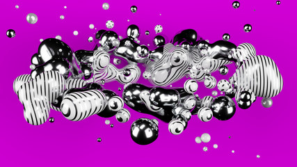 Silver metall ball, White ball abstract. Purple matte background. Metaball. Studio light. 3d illustration, render.