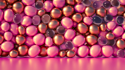 Beautiful background with beads, particles and simulation. 3d illustration, 3d rendering.