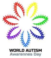 Autism Awareness Day Teamwork. Vector Flower made of colorful pieces.	