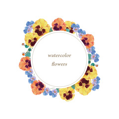 パンジー水彩画フレーム