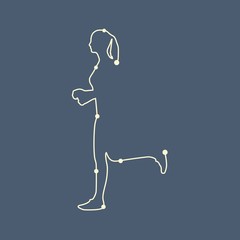 Running woman. Side view silhouette. Sport and recreation concept, Dots connected with line