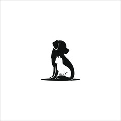 modern fun illustration dog and cat blend  vector in black color creative for logo design template and Animal Therapy 