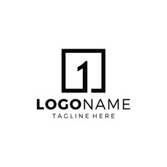Fototapeta premium Number One Logo Design with Line Square