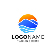 Landscape Logo Design with Mountain and Sea