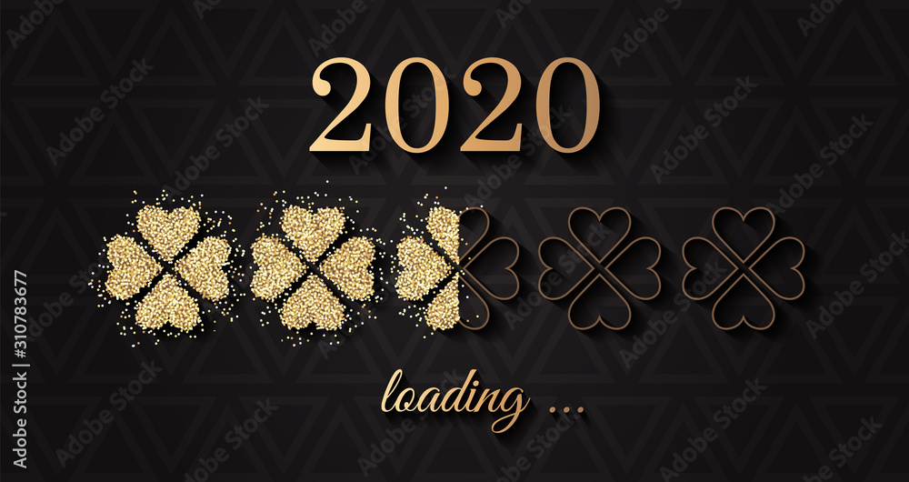Wall mural 2020 loading happy new year vector background with golden glitter clover