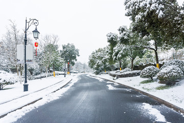 Beautiful road with snow in winter