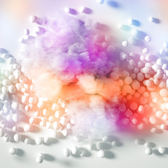 Beautiful background with beads, particles and simulation. 3d illustration, 3d rendering.