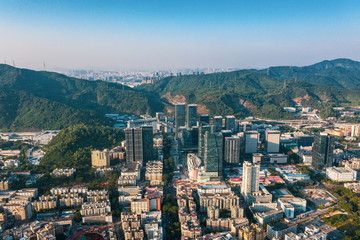 an aerial view of cityscape in meilin district of shenzhen china