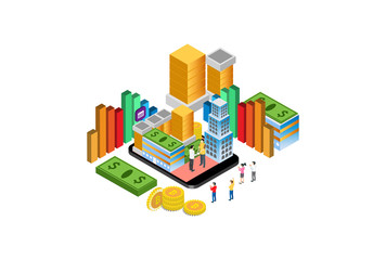 Modern Isometric Online Banking Illustration, Web Banners, Suitable for Diagrams, Infographics, Book Illustration, Game Asset, And Other Graphic Related Assets