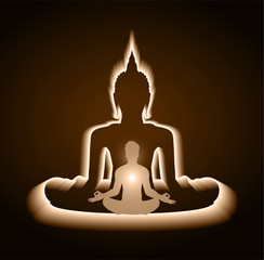 Black Buddha silhouette against Dark  background. yoga