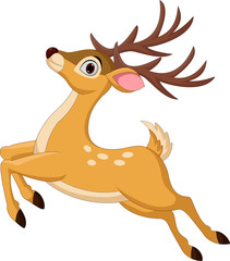 Cartoon funny deer jumping isolated on white background