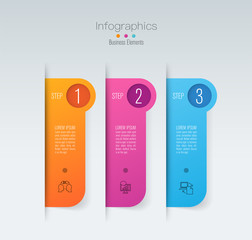 Infographics design vector with 3 options and business icons. Use in corporate report, marketing, annual report. Network management data screen with charts, diagrams.