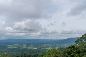 beautiful blue sky high peak mountains mist fog wildlife green forest at Khao Koh, Phu Tub Berk, Phetchabun, Thailand  guiding idea long weekend for backpacker camping campfire relaxing hiking