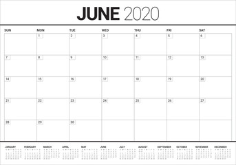 June 2020 desk calendar vector illustration