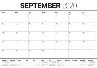 September 2020 desk calendar vector illustration