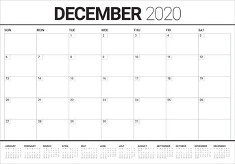December 2020 desk calendar vector illustration