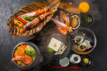 日本食　海産物料理　Typical Japanese food, seafood platter
