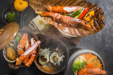 日本食　海産物料理　Typical Japanese food, seafood platter