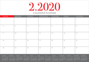 February 2020 desk calendar vector illustration