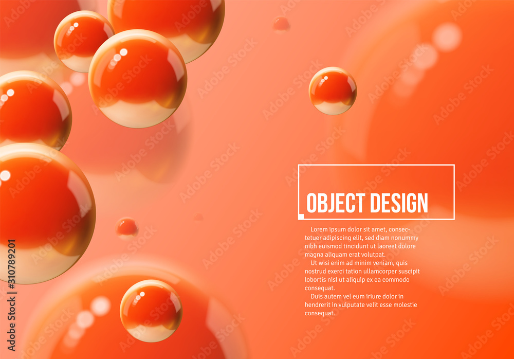 Aufkleber abstract background with orange or lush lava balls flying in perspective for science and business wa