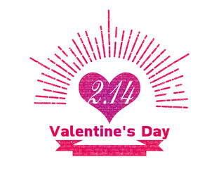 手描きタッチのハッピーバレンタインデーのロゴマーク 手描き集中線とハートと天使のイラスト Valentine S Day Logo Mark Aged Wall Mural Ag Globeds