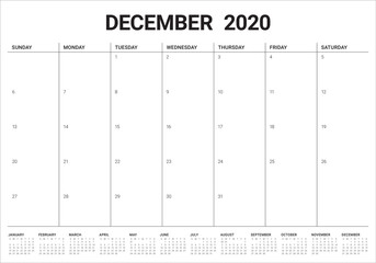 December 2020 desk calendar vector illustration