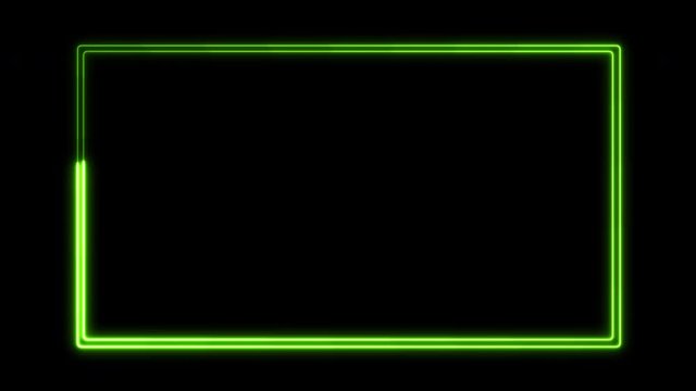 Empty frame with electric power round border glowing, burning flame sign. Blank rectangle fire with electric power around frame lights. The best stock of animation green electric power round frame