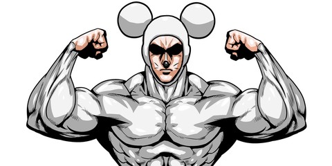 子年,2020,年賀状,日本代表,劇画,漫画,筋肉,ボディビル,マッチョ,ポーズ,正面,白背景,