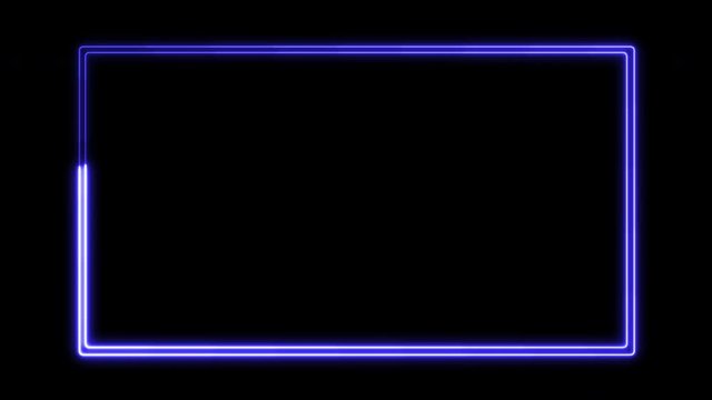 Empty neon sign, signboard, billboard fluorescent blue light glowing on banner background. Text by neon lights box sign. The best stock of animation neon flickering, flash and blinks color black backg