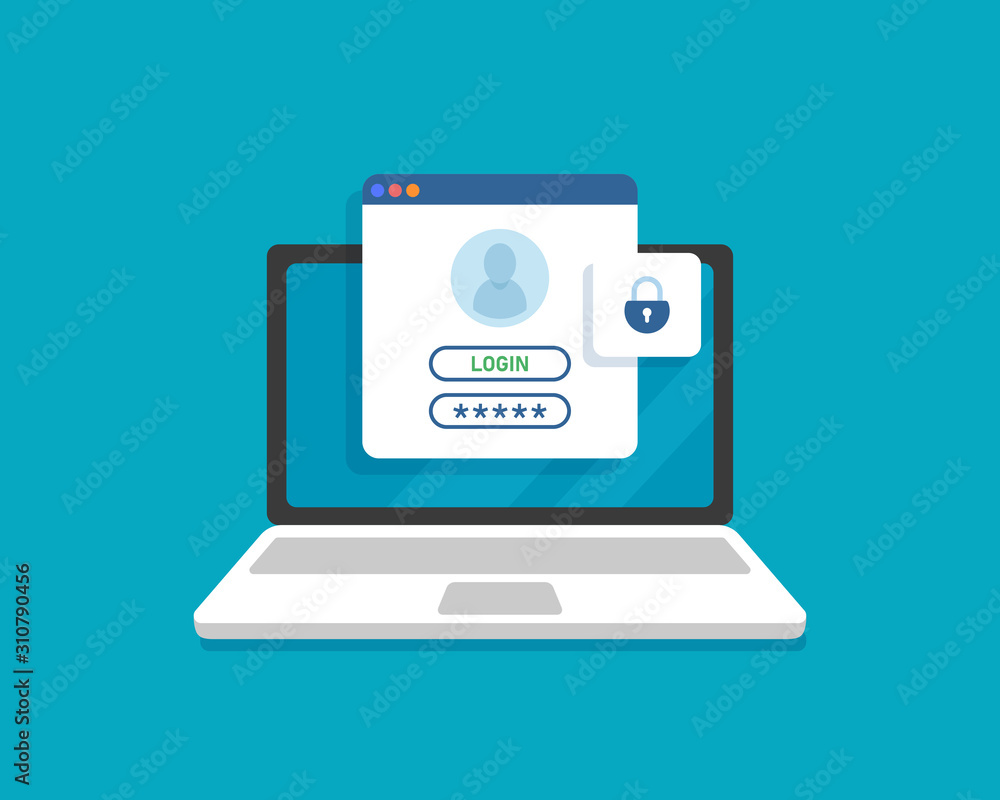 Fototapete Laptop with login and password form page on screen,user authorization, login authentication page concept