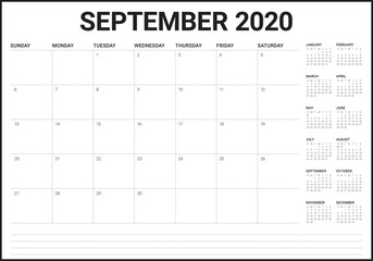 September 2020 desk calendar vector illustration