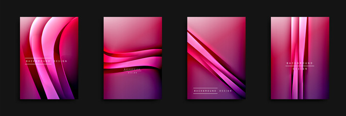 Wave covers set with fluid gradients. Dynamic trendy abstract background with flowing wavy lines. Vector Illustration