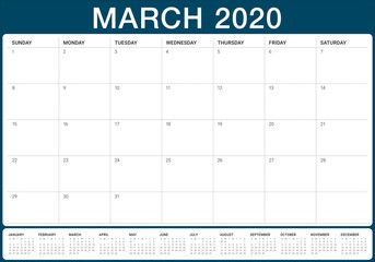 March 2020 desk calendar vector illustration