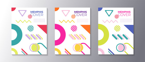Memphis design cover set with cool geometric shape, applicable for poster, flyer, banner, magazine