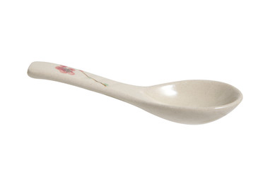 ceramic spoon for Japanese food isolated on white background, vintage Japanese spoon