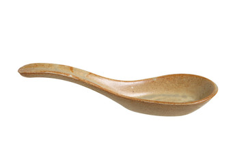 ceramic spoon for Japanese food isolated on white background, vintage Japanese spoon