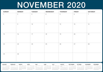 November 2020 desk calendar vector illustration