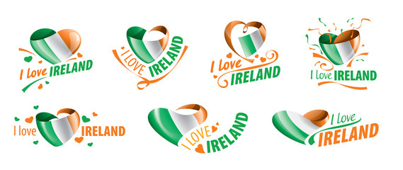 The national flag of the Ireland and the inscription I love Ireland. Vector illustration