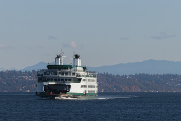 washington ferry on puget sound along the shores of seattle area