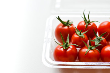 Fresh cherry tomatoes in a plastic pack