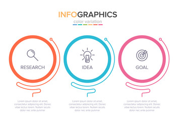 Concept of arrow business model with 3 successive steps. Three colorful graphic elements. Timeline design for brochure, presentation. Infographic design layout.