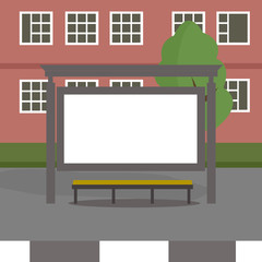 Bus stop in front of building background. Vector illustration design for bus station.