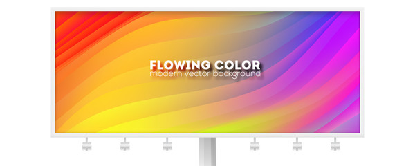 Fototapeta premium Billboard with colorful liquid shape. Wave of of flowing pattern. Abstract background with gradient stripes. Flow with variations of red, yellow and pink colors. Vector illustration EPS10.