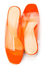 Stylish female shoes on white background