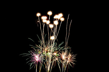 Fireworks light up in the night sky, dazzling scene.
