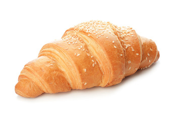 Tasty croissant on white background