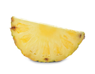 Slice of fresh ripe pineapple on white background