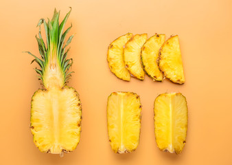 Fresh cut pineapple on color background