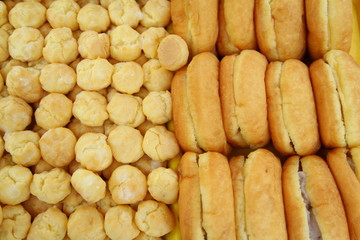 eclair and bread in market